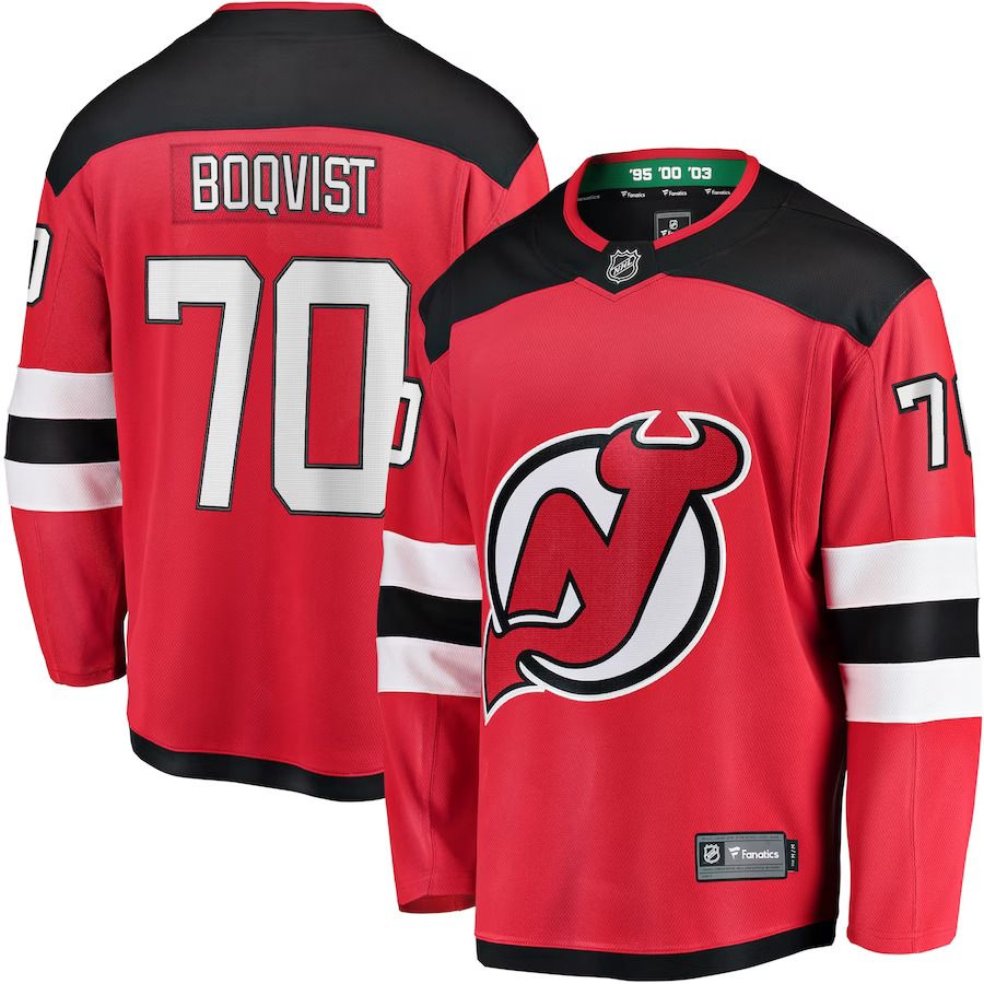 Men New Jersey Devils #70 Jesper Boqvist Fanatics Branded Red Home Breakaway Player NHL Jersey